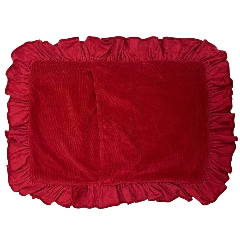 Ralph Lauren Camden Red Corduroy Ruffled Pillow Sham Standard Cotton USA RN16387